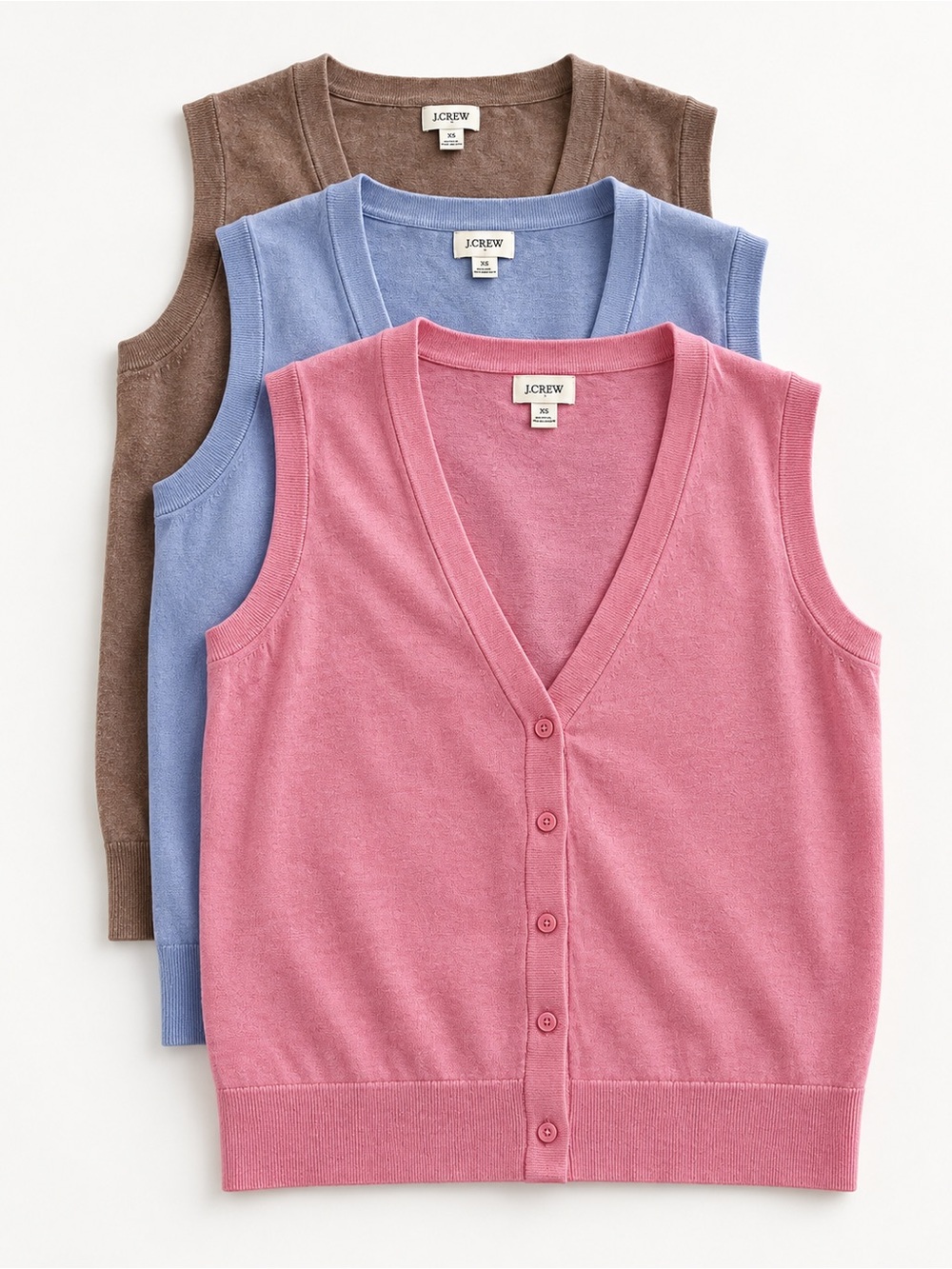 J. Crew bundle Women’s V-Neck Button Front Sweater Vest - Pink, blue and brown